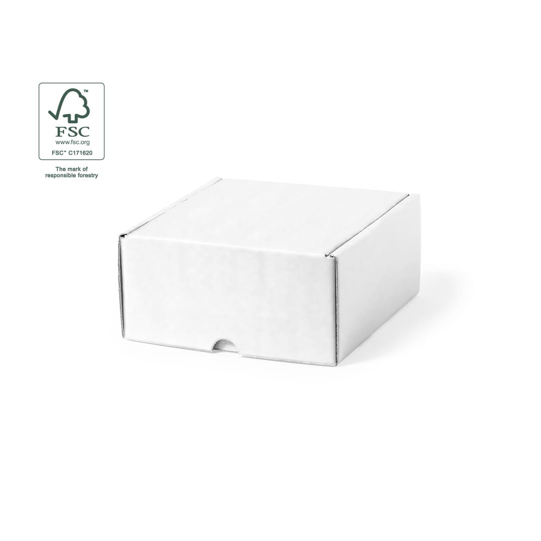A white gift box with a simple design, featuring an FSC logo for responsible forestry. Suitable for various uses. A white gift box with a simple design, featuring an FSC logo for responsible forestry. Suitable for various uses.