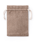 A brown drawstring bag made of woven material, featuring a simple design and white drawstrings.