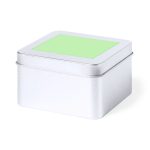A silver gift box with a green lid, suitable for office and business gift sets. It features a branding logo.
