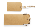 A set of two brown kraft gift hangtags with twine, featuring one larger and one smaller tag, displayed on a white background.
