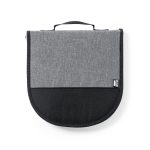 A grey and black picnic set bag with a handle, featuring a smooth top and textured bottom.