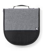 A grey picnic set carrier with a black bottom and a handle. It features a logo on the side.