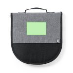 A grey picnic set bag with a black bottom and a blank area for branding, featuring a handle on top.