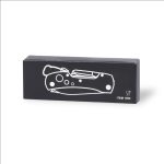 A black box containing the Komit Multifunction Pocket Knife with a sleek design. It features a logo on the packaging.