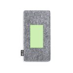 A grey felt pouch with a green accent and a logo, designed for outdoor and leisure accessories.