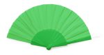 A green Pumik hand fan with a curved design and a central pivot point. It has a smooth finish and a solid colour.