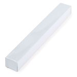 A long, white rectangular box with rounded edges, designed for packaging.