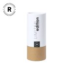 A cylindrical packaging with a white upper part and a brown lower part, featuring a logo and "LIMITED edition" text.