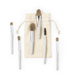 A set of six grey eyeshadow applicators with a canvas pouch, featuring various brush shapes and a spoolie.
