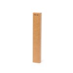 A tall, narrow brown cardboard box with a label on one side, featuring a logo. Suitable for packaging or storage.