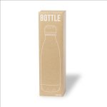 A drink bottle in a cardboard packaging, featuring a minimalist design and demonstrating an insulated finish.