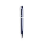 A metal pen in navy blue with a silver accent and a clip. The pen has a sleek, modern design.