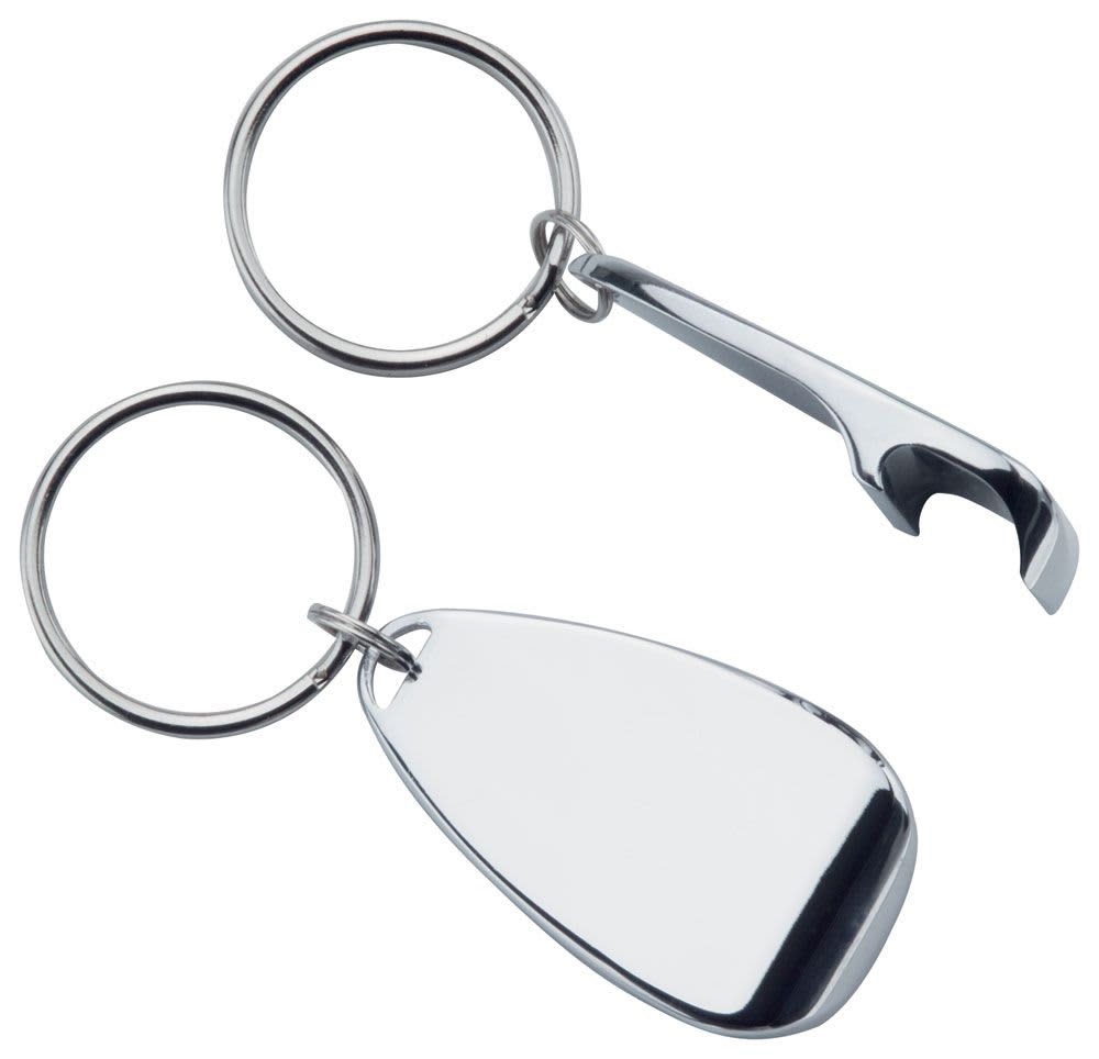 A drink bottle opener keyring in silver, featuring a keyring and a bottle opener attachment. Bottle Opener Keyring - Image 1