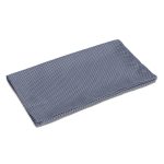 A neck scarf in a textured, light blue fabric, featuring a dotted pattern and folded neatly.
