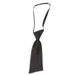A women's tie in black, featuring a smooth, satin finish and an adjustable neckband.