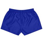 Blue rugby shorts featuring an elastic waistband and a smooth finish, suitable for sports uniforms.