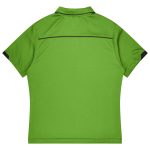 A green polo shirt with black detailing at the sleeves and back. Features a logo on the front.