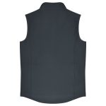 A dark grey men's vest with a high collar and no sleeves, featuring a branded logo.