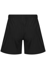 Black sports shorts with an elastic waistband and a simple design, featuring a logo.