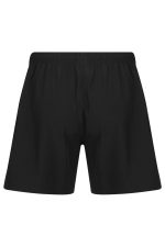 A pair of black men's training shorts featuring a comfortable elastic waistband and a simple design.