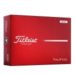 A red box containing Titleist TruFeel golf balls, featuring a logo and labelled as white.