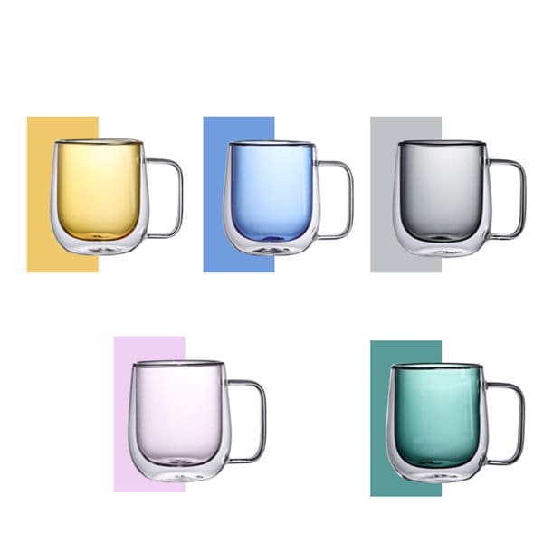 250ML Double Layer Colored Clear Coffee Mug With Handle 250ML Double Layer Colored Clear Coffee Mug With Handle