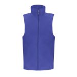 A sleeveless vest in vibrant royal blue, featuring a high collar and central zip closure. Includes a logo.