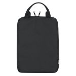 A black tablet pouch with a zip closure and two handles for easy carrying. It features a discreet logo.