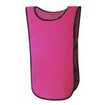 A pink sports vest with black edging, designed for active use. It features a logo and is categorized as a bib.