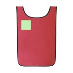 A red sports vest featuring a black trim and a light green square. It includes a logo or branding element.