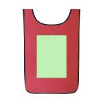 A red sports vest featuring a green blank area and a black trim, suitable for kids’ sports uniforms.