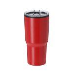 A red insulated cup with a stainless steel lid and a sleek design, suitable for travel mugs.