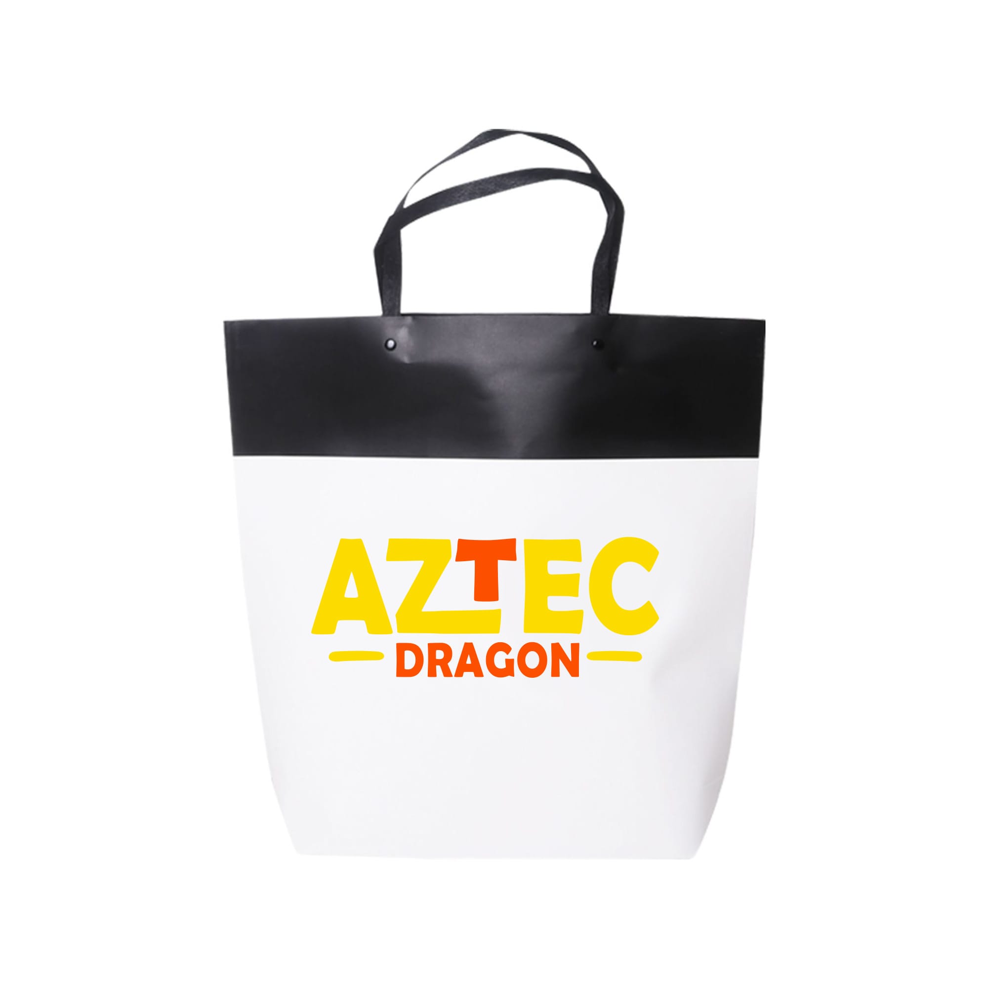 A large black and white boutique paper bag with handles and a logo in vibrant colours. Large Black&White Boutique Paper Bag(380 x 380 x 100mm) - Image 1