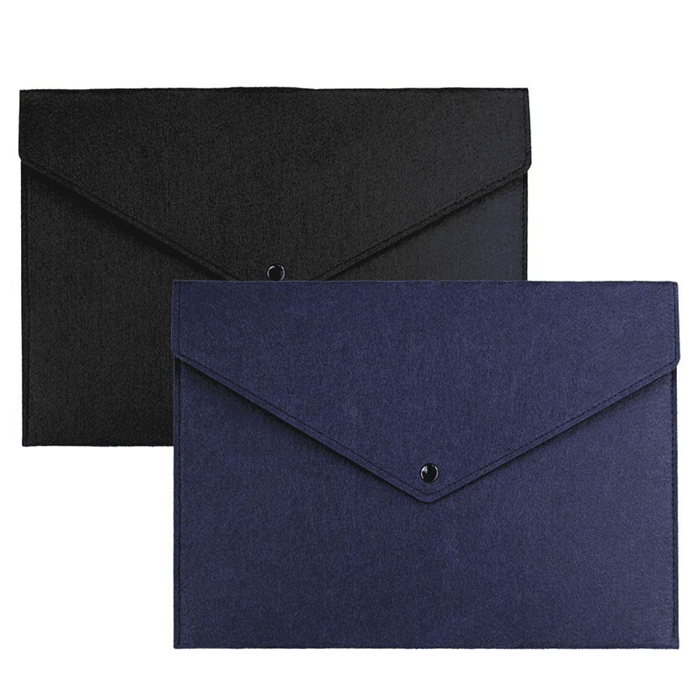 A set of two felt folders in black and navy, featuring a button closure and an envelope design. Fab Felt Folder - Image 1