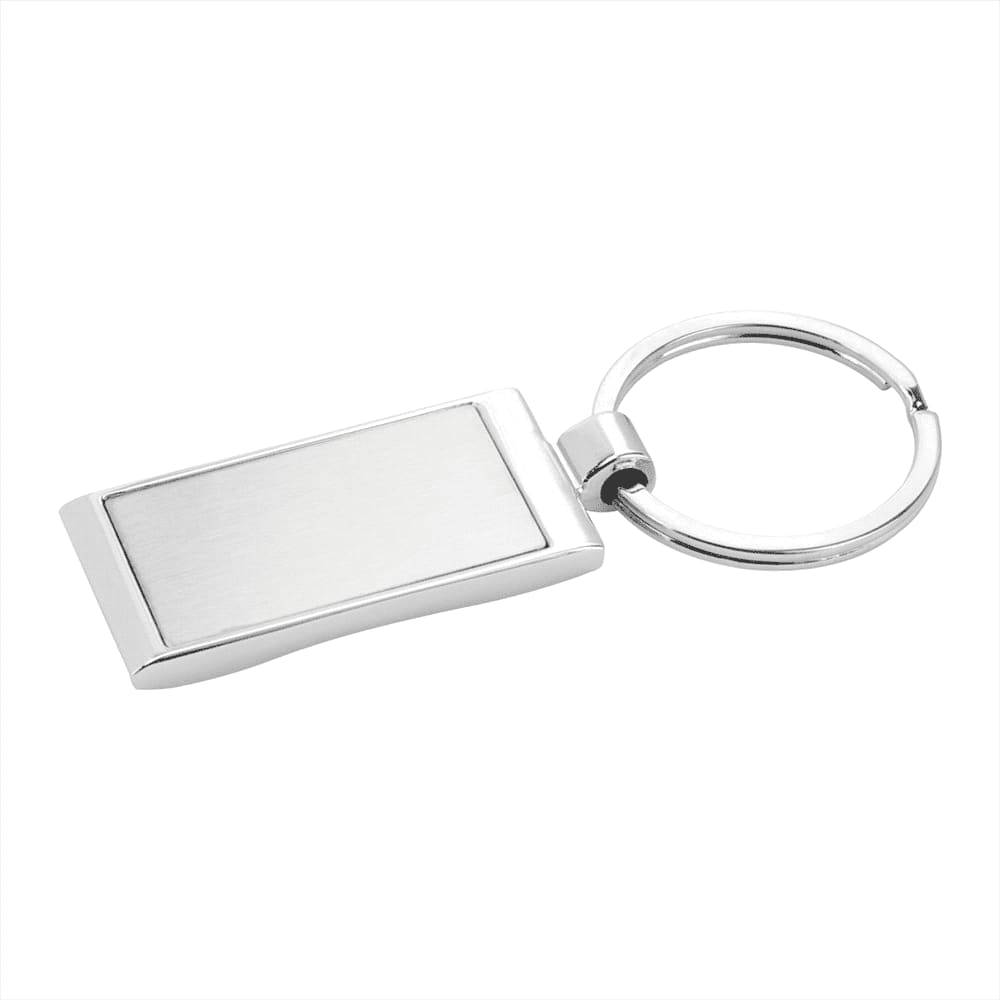 A silver wave metal key ring with a rectangular body and a circular keychain attachment. Wave Metal Key Ring - Image 1