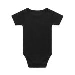 A black organic infant one-piece with short sleeves and a snug fit, featuring a plain back design.