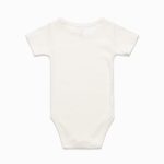 A cream-coloured infant one-piece suit with short sleeves, featuring a plain back design.