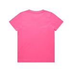 A pink youth staple tee with a classic crew neck and short sleeves. The back features no designs or branding.