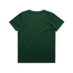 A green kids' staple tee with a plain back design, featuring a logo on the label.