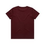 A maroon kids' T-shirt with a simple design and no visible logo, featuring a round neckline and short sleeves.