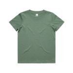 A green youth staple tee featuring a simple design and a woven label.