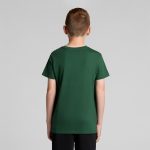 A green youth t-shirt with a classic cut, featuring a logo on the back.