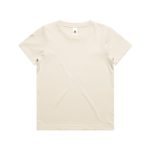 A cream-coloured youth t-shirt with a round neckline and short sleeves, featuring a logo.