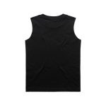 A black sleeveless tank top featuring a simple design and a logo.