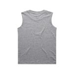 A grey sleeveless tank top with a back view, featuring a simple design and a brand logo.