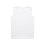 A white sleeveless tank top with a simple design and a small logo on the back.