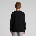 A black jumper for youth, featuring long sleeves and a simple design, seen from the back.