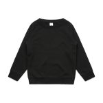 A black jumper with raglan sleeves and a simple neckline, featuring a brand logo inside the collar.