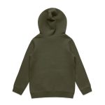 A green hoodie with a back view, featuring a hood and long sleeves. It has a smooth, plain surface and a logo.