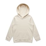 A cream-coloured hoodie with a large hood and a front pocket. It features a subtle logo.